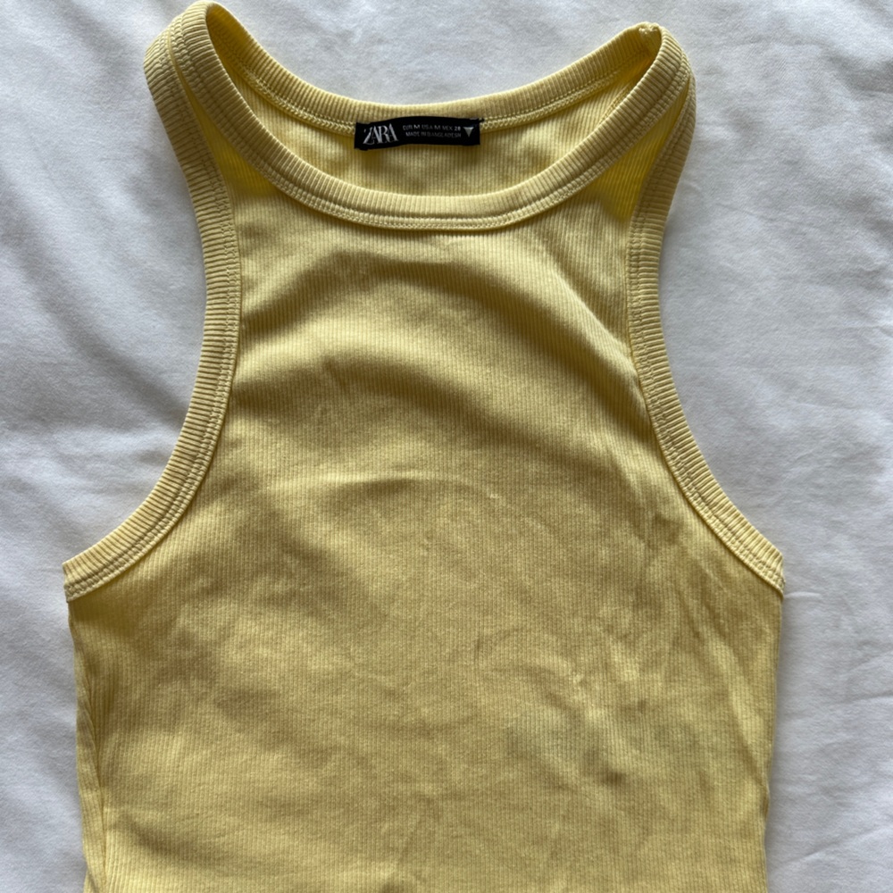 Zara Yellow Sleeveless Fitted Crop Top